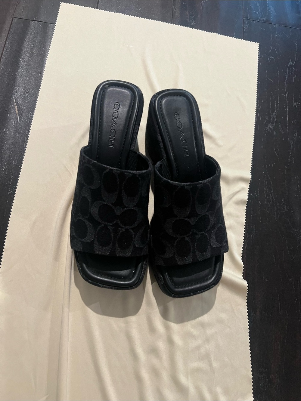 Coach Black Logo Slide Mules